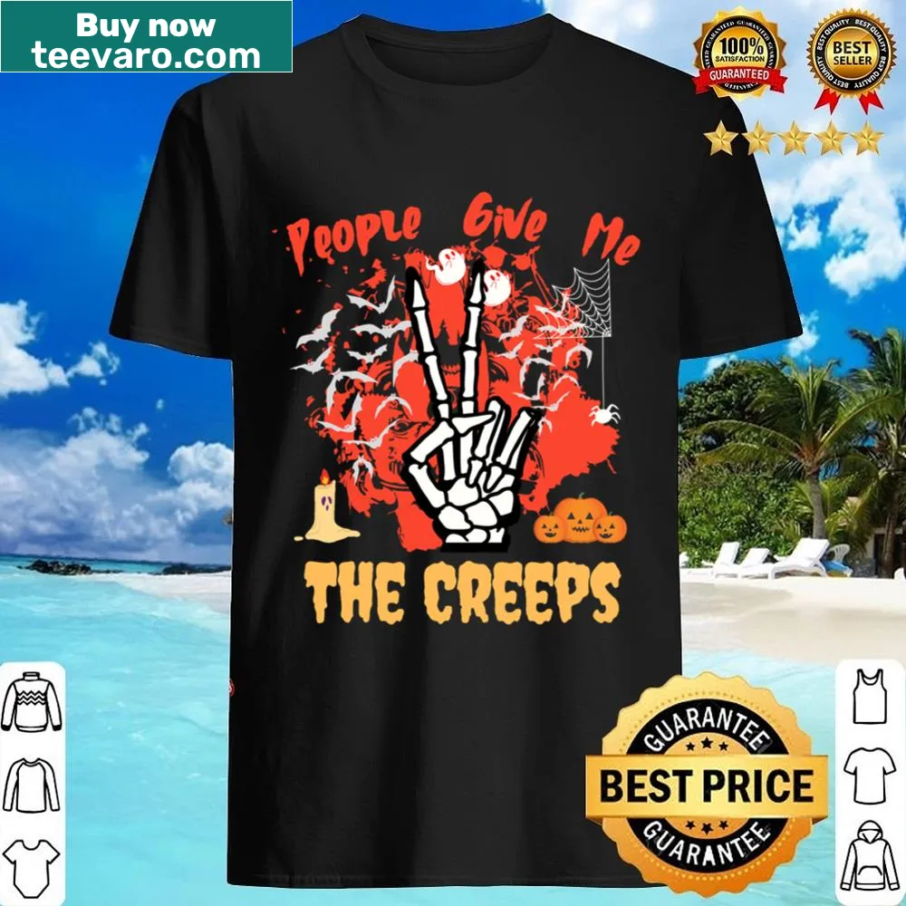 Skeleton hand graphic Halloween tee with humorous vibes