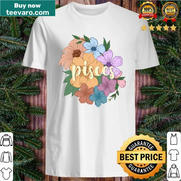 Floral design featuring the Pisces symbol on a women's shirt