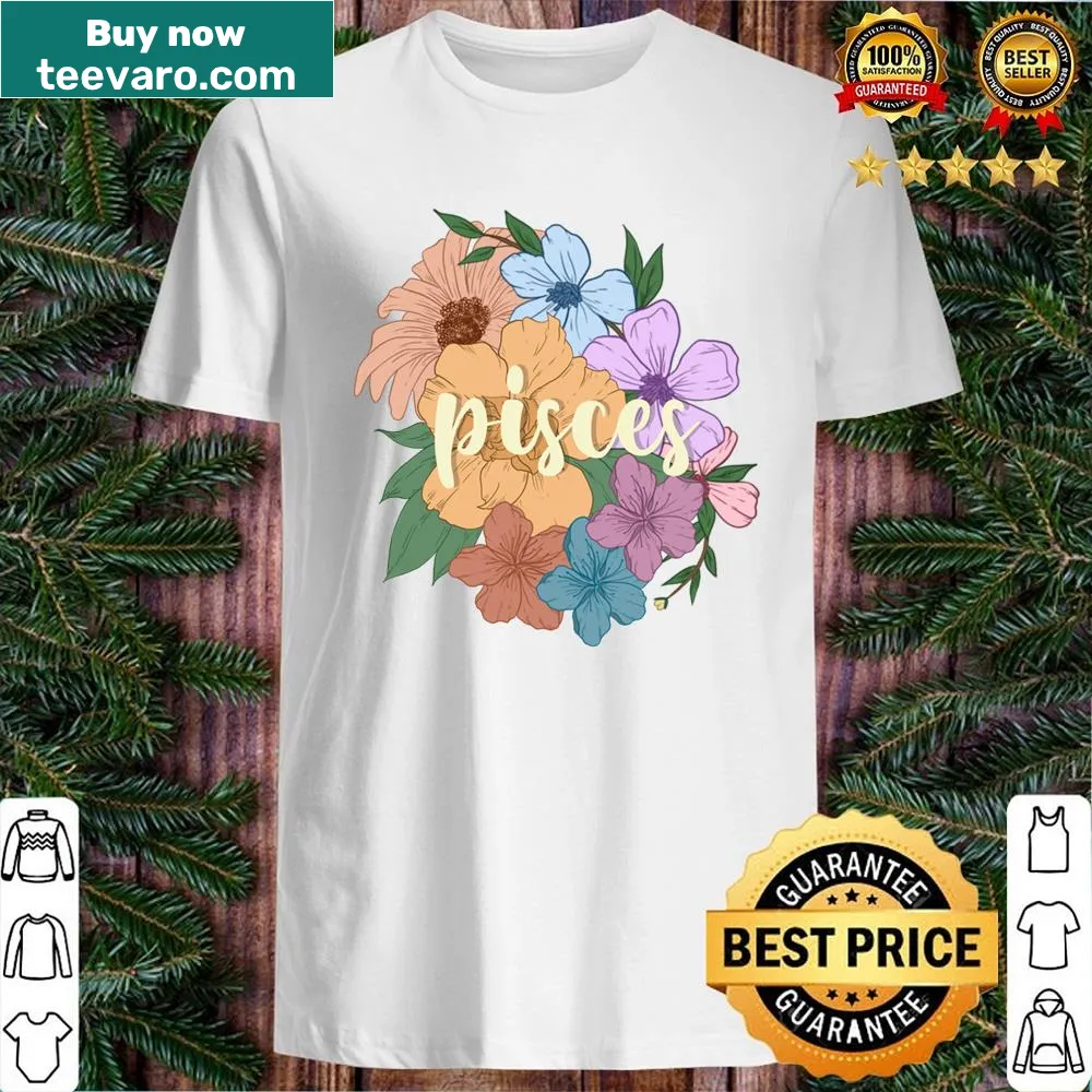 Floral design featuring the Pisces symbol on a women's shirt