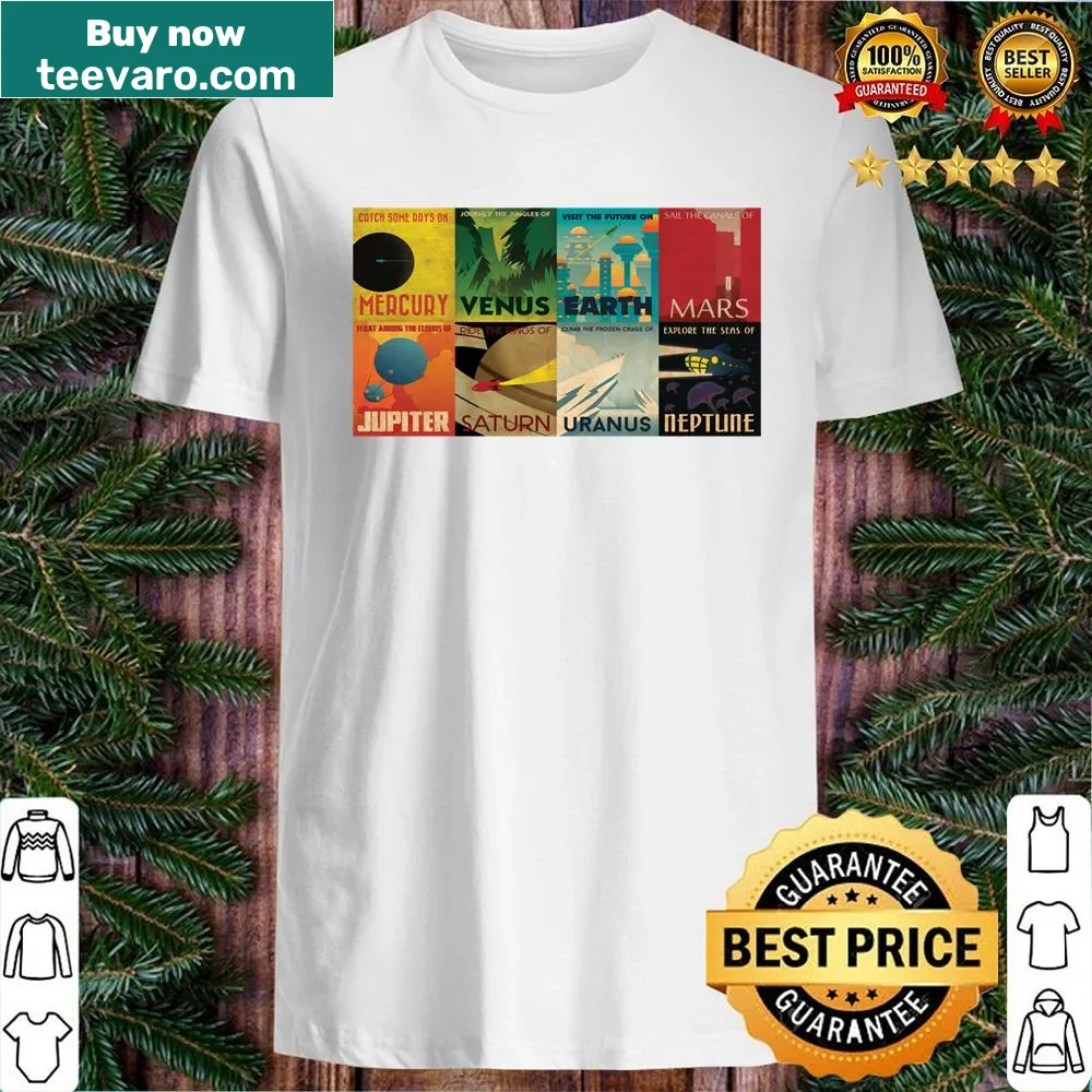 Stylized planets shirt showcasing the solar system