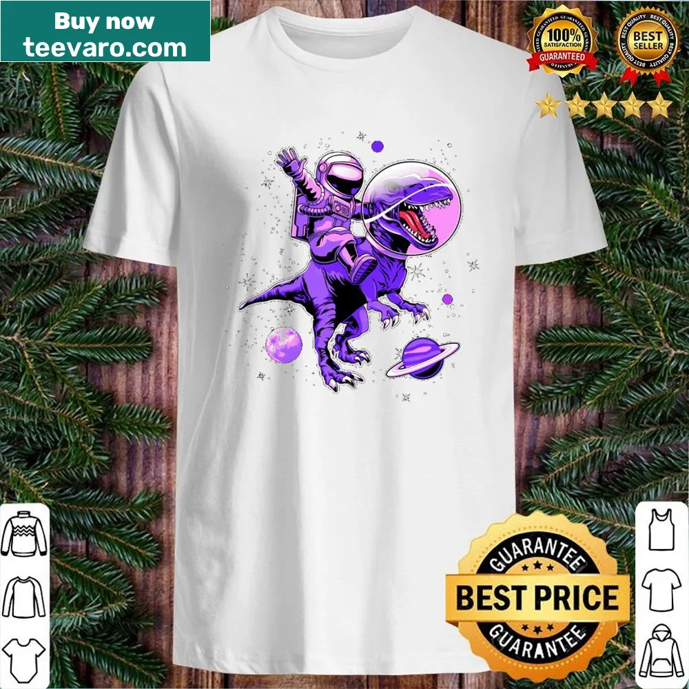 Playful shirt featuring prehistoric and space-themed illustration