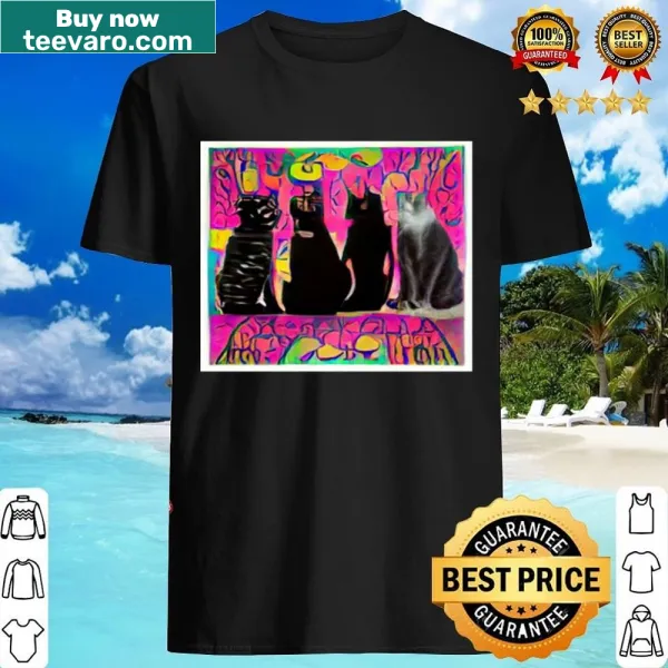 Playful psychedelic cat design on a shirt