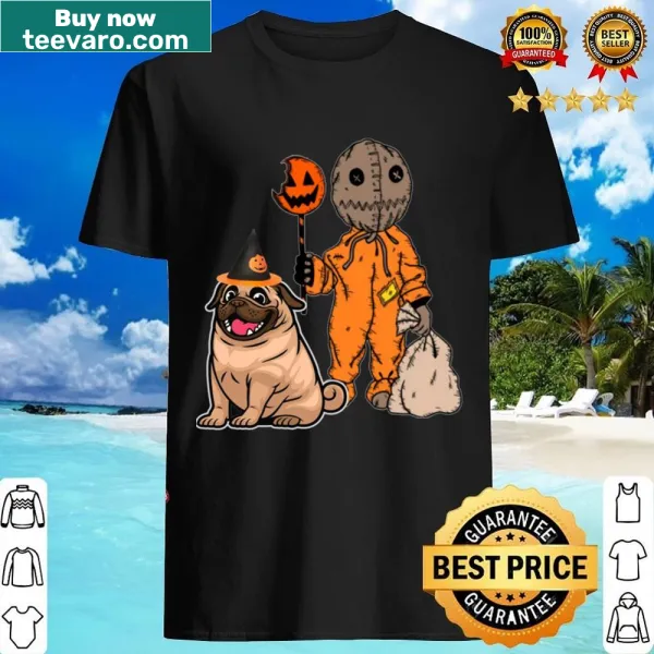 Halloween shirt featuring a cartoon pug in costume