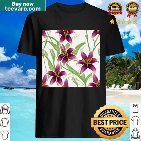 Watercolor floral shirt featuring a seamless pattern of purple lilies.