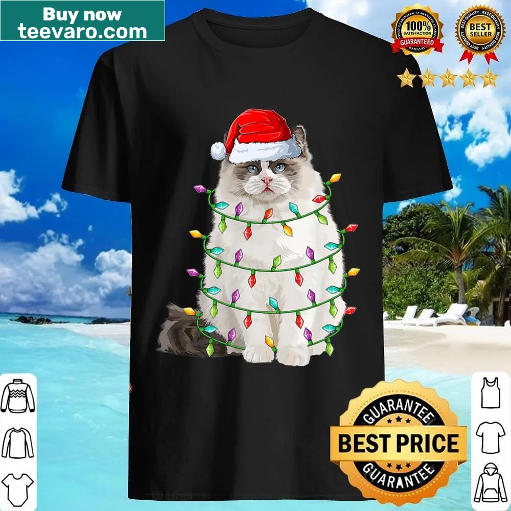 Illustration of a ragdoll cat with Christmas lights