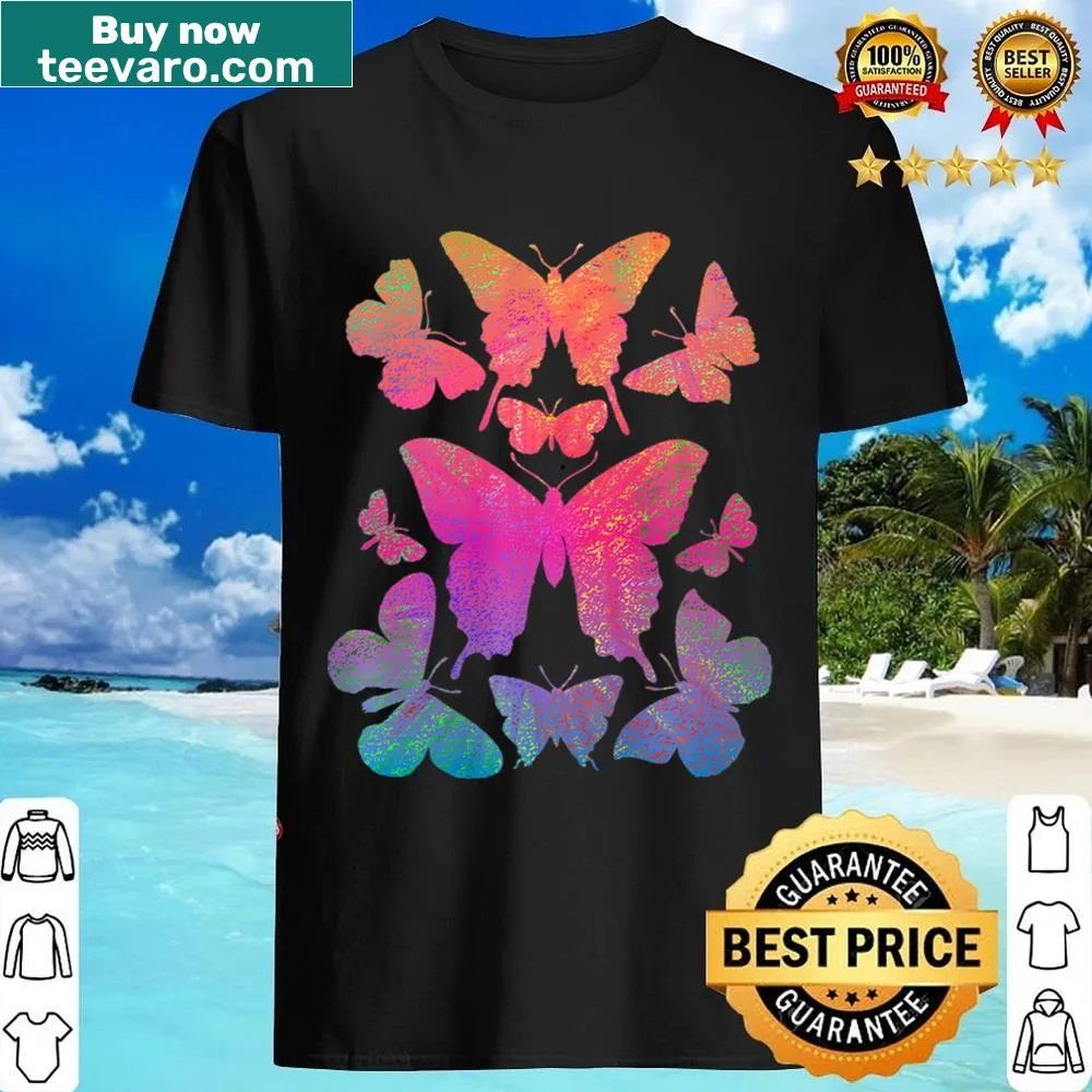 Shirt with whimsical illustration of flying butterflies