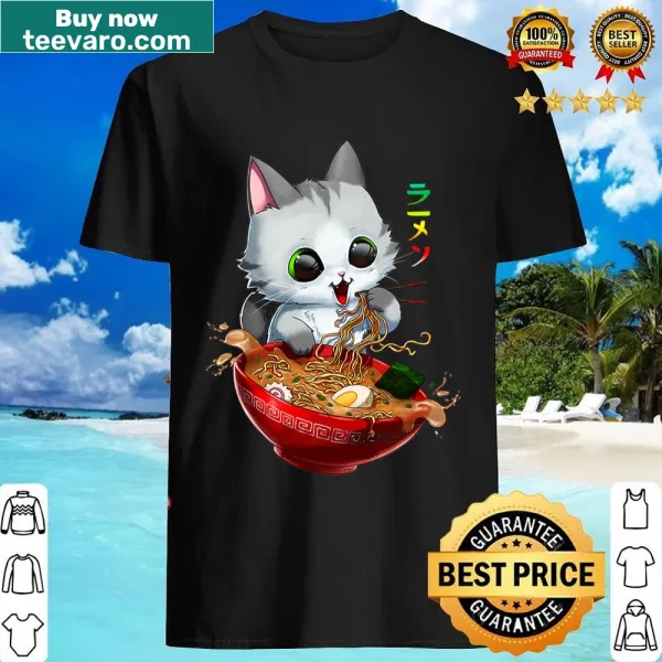 Cute shirt featuring a kawaii cat and ramen design