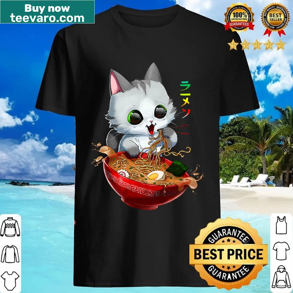 Cute shirt featuring a kawaii cat and ramen design