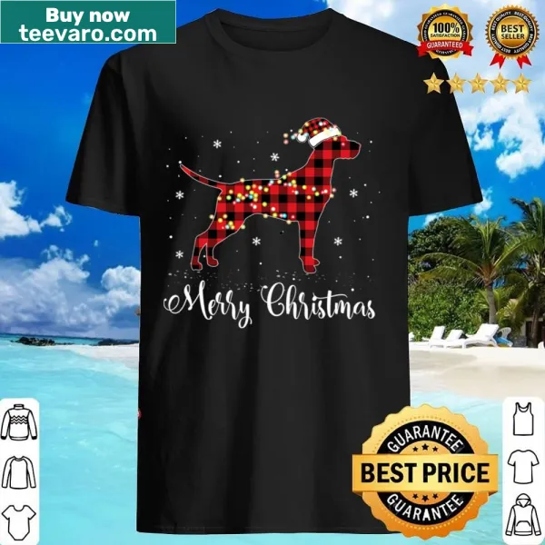 English Pointer illustration with red plaid and Christmas themes on shirt