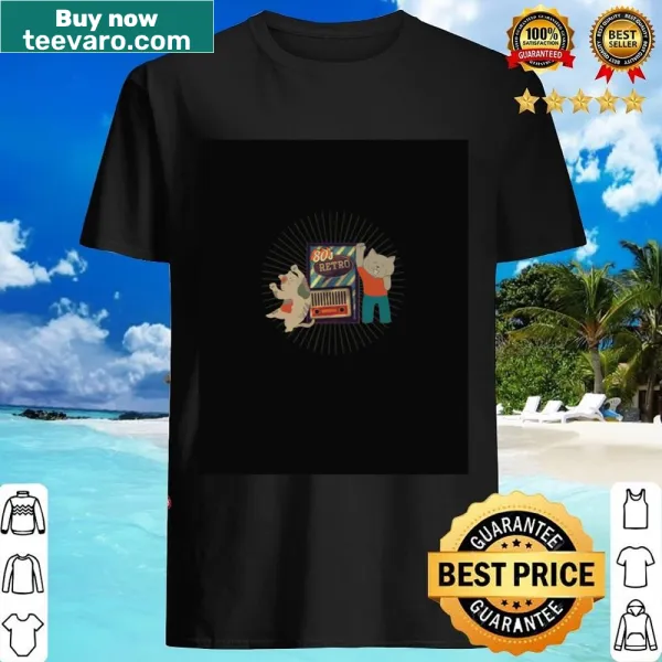 Retro 80s graphic tee with dancing cats and vintage cassette design