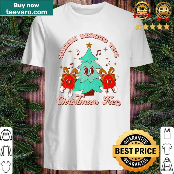 Festive Christmas tree design on a matching family pajama shirt.