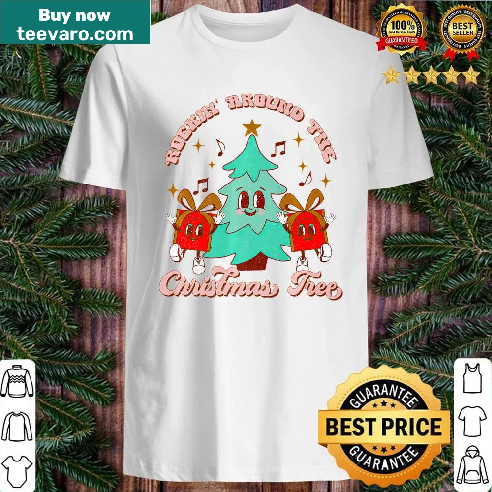 Festive Christmas tree design on a matching family pajama shirt.