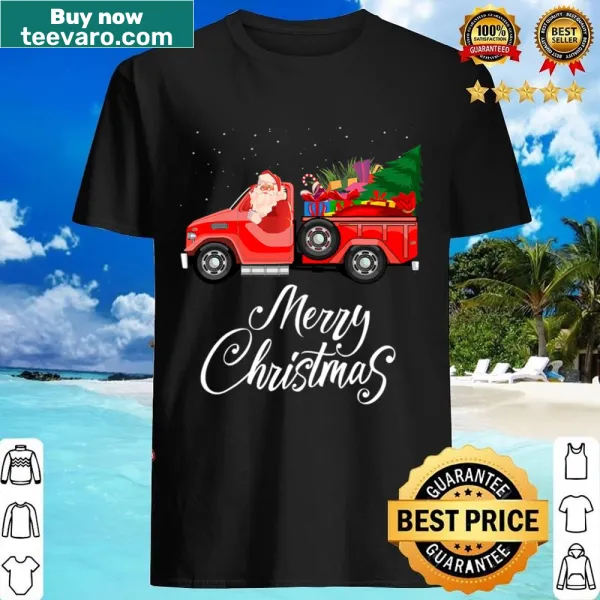 Vintage distressed shirt with a red truck carrying a Christmas tree