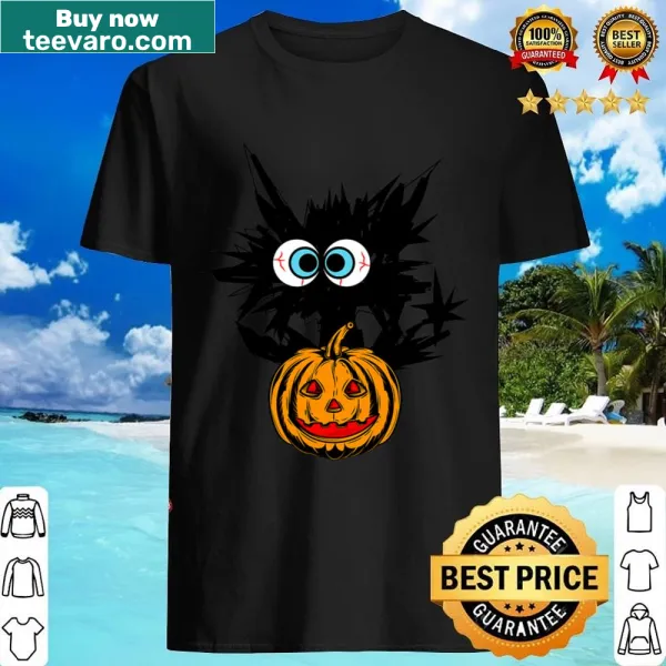 Illustrated spooky black cat costume shirt for Halloween lovers