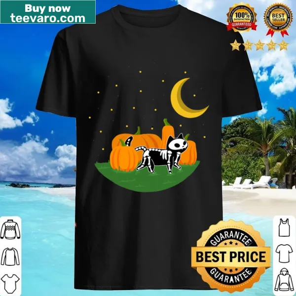 Halloween cat and moon cartoon graphic T-shirt