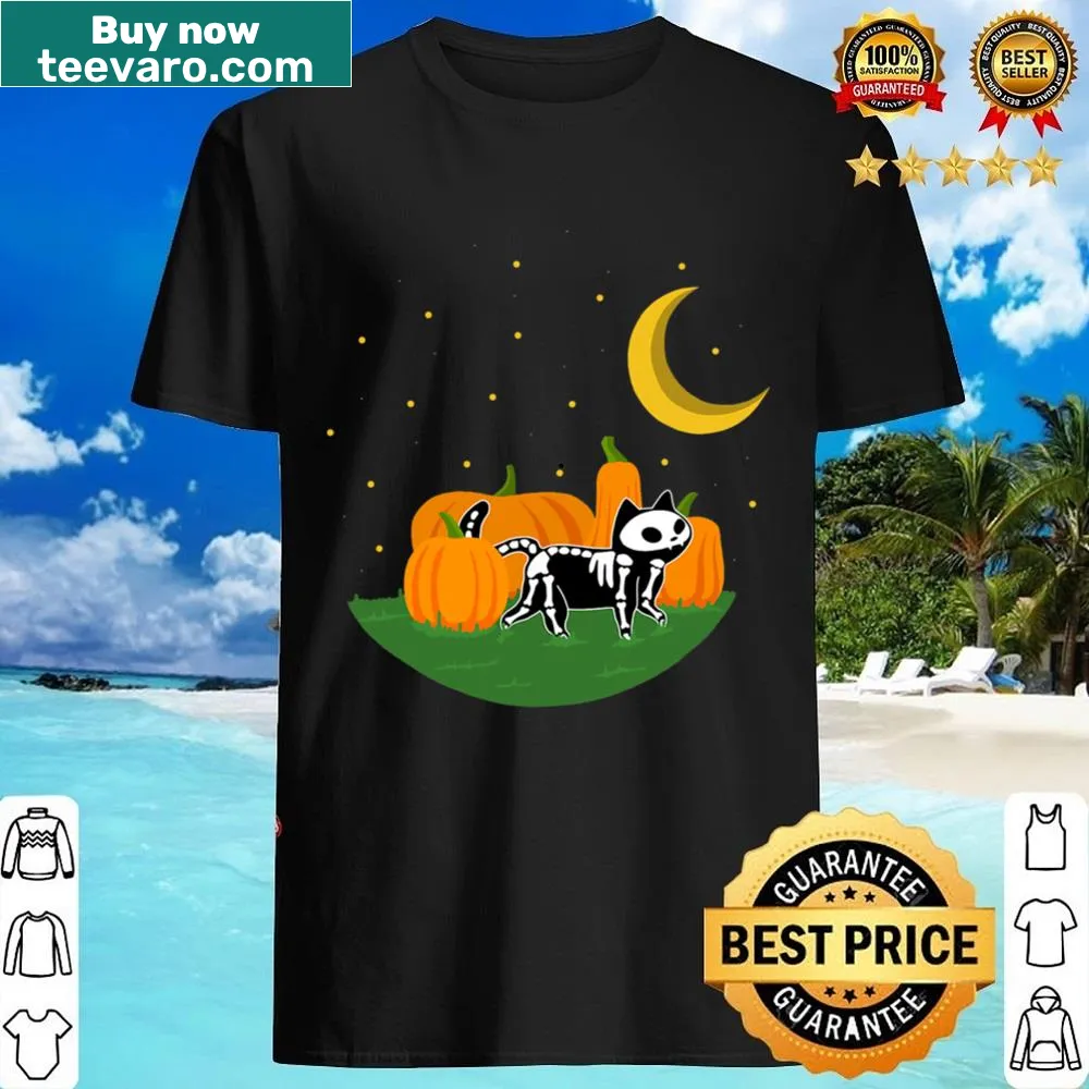 Halloween cat and moon cartoon graphic T-shirt