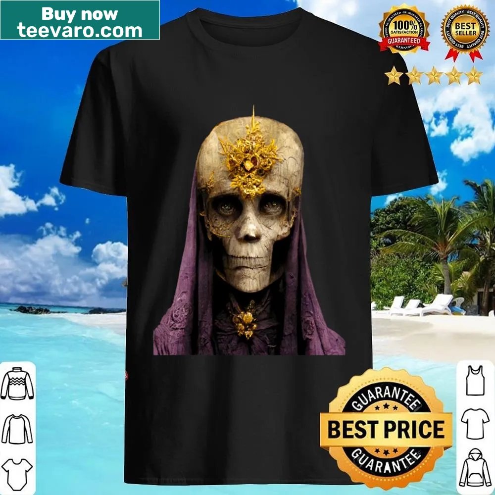 Intricate skeleton graphic design on shirt.