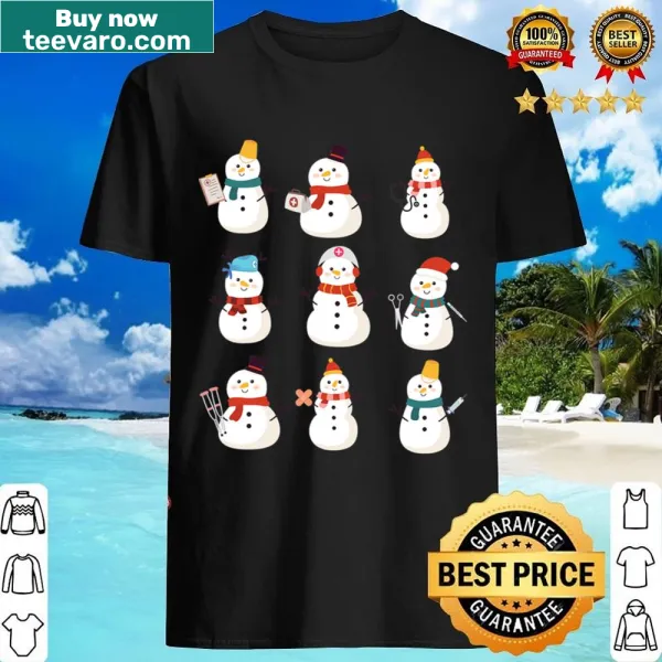 Funny Christmas snowman nurse shirt with stethoscope and cap