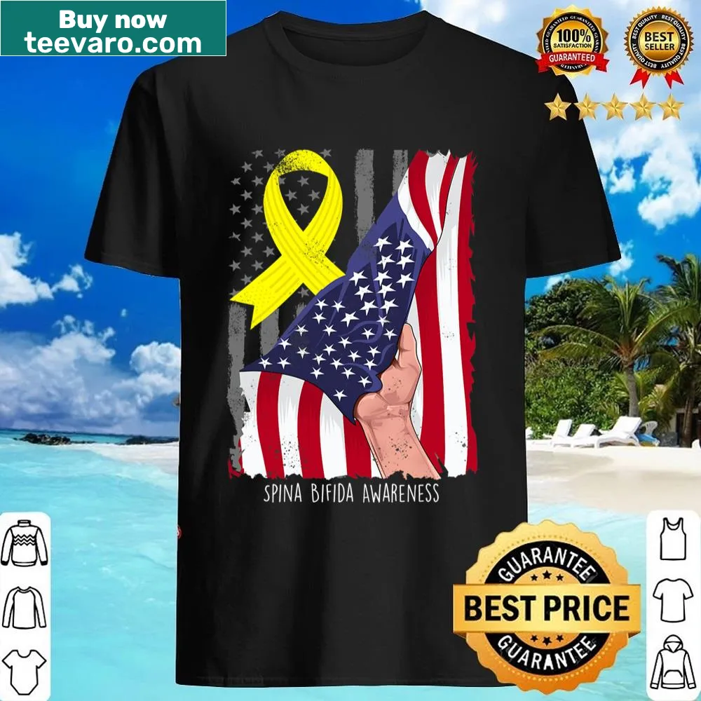 Vintage American flag shirt with yellow ribbon for Spina Bifida awareness