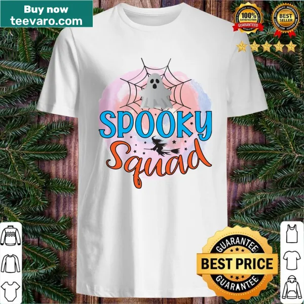 Cartoon design of spooky characters on festive shirt.
