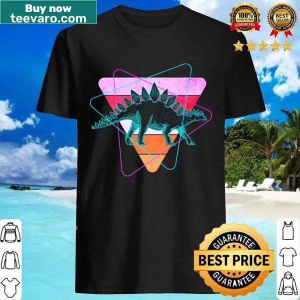 Illustrated stegosaurus shirt with vaporwave design