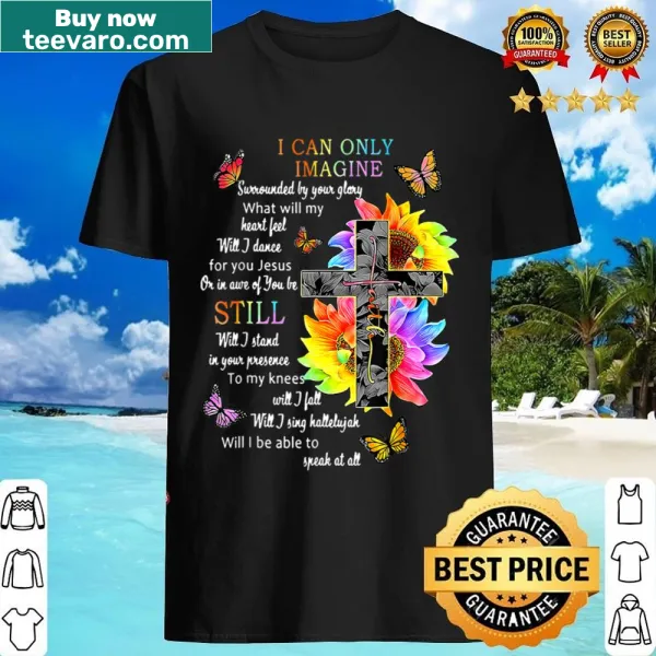 Design of sunflowers, cross, and butterfly on a Christian shirt