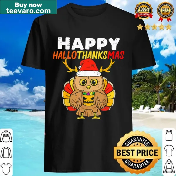 Fun shirt combining Thanksgiving, Halloween, and Christmas themes.