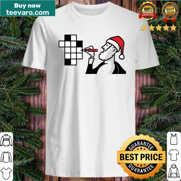 Text-based shirt featuring a crossword clue about exposing the waist