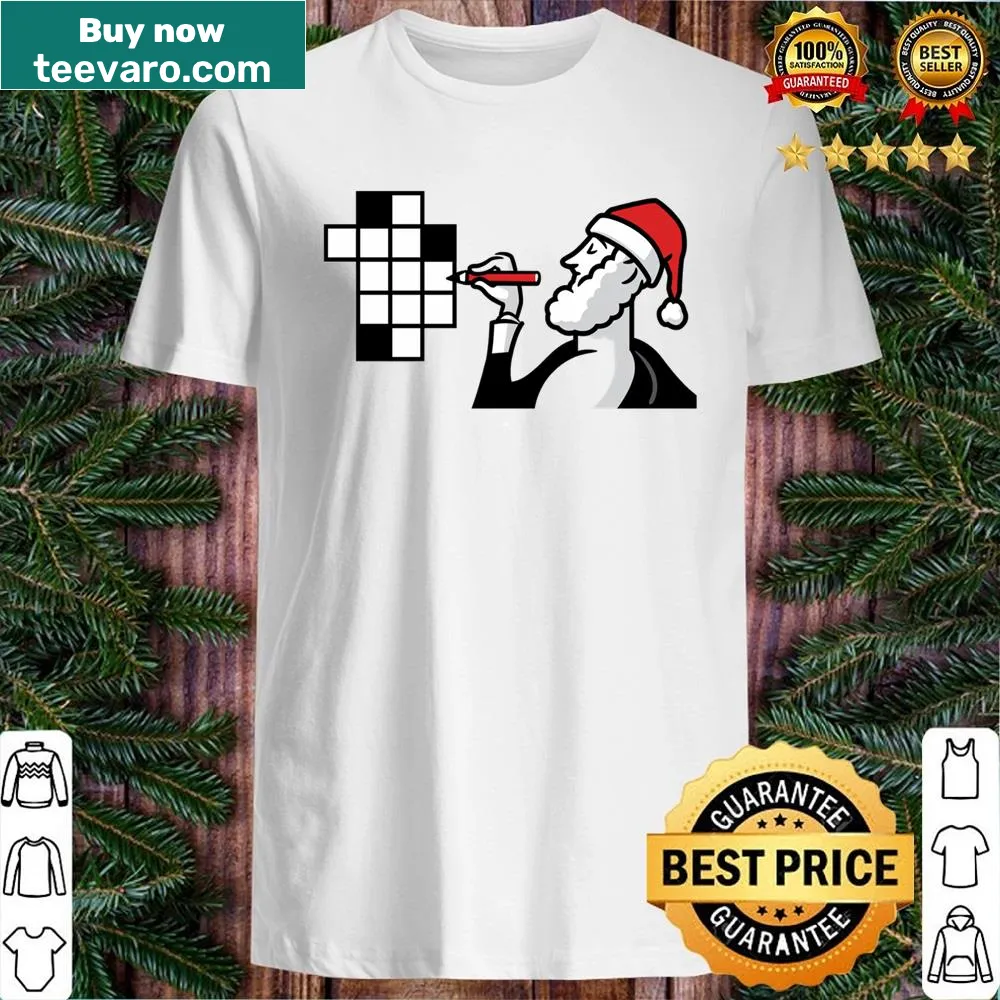 Text-based shirt featuring a crossword clue about exposing the waist