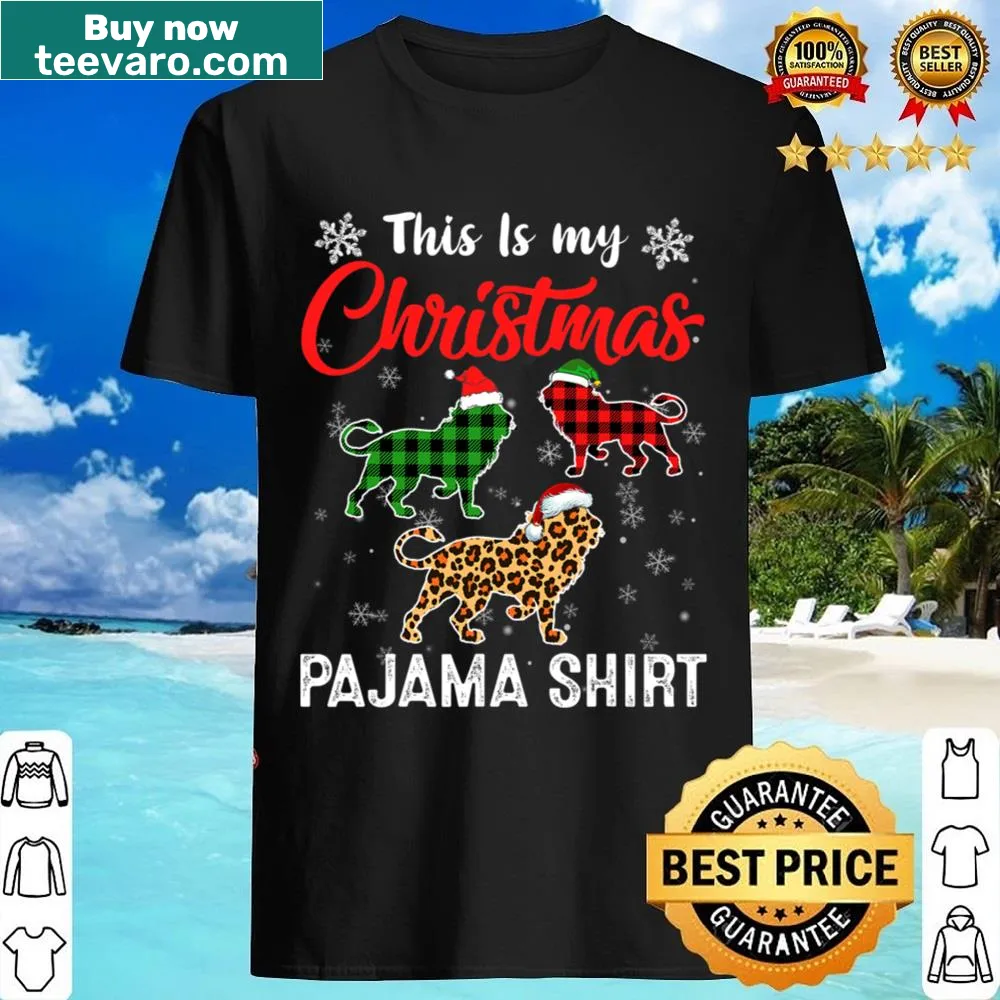 Lion pajama design with leopard plaid on a Christmas shirt