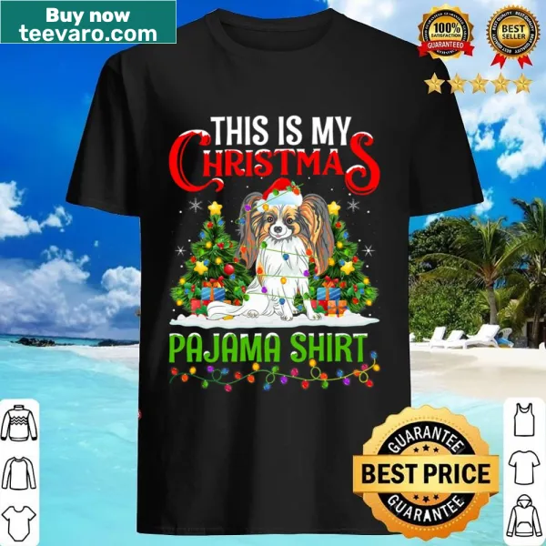 Cute Christmas shirt featuring a Papillon dog illustration