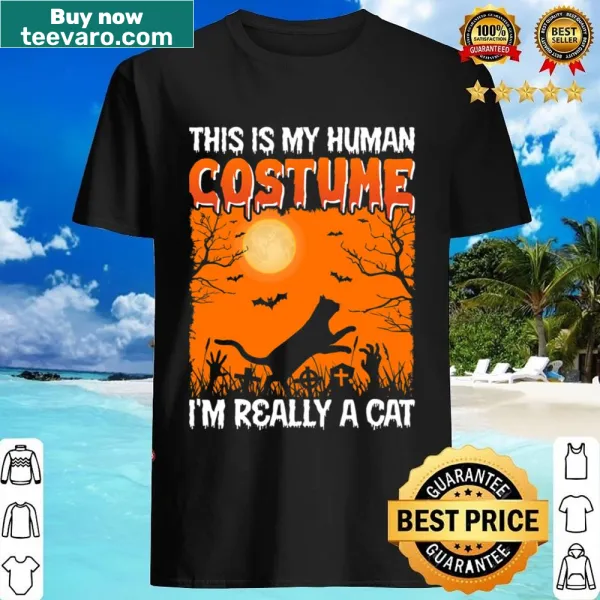 Halloween shirt with text claiming to be a cat in a pumpkin costume