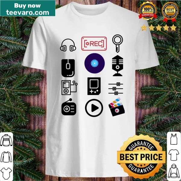 Illustration of a tiny record player on a shirt