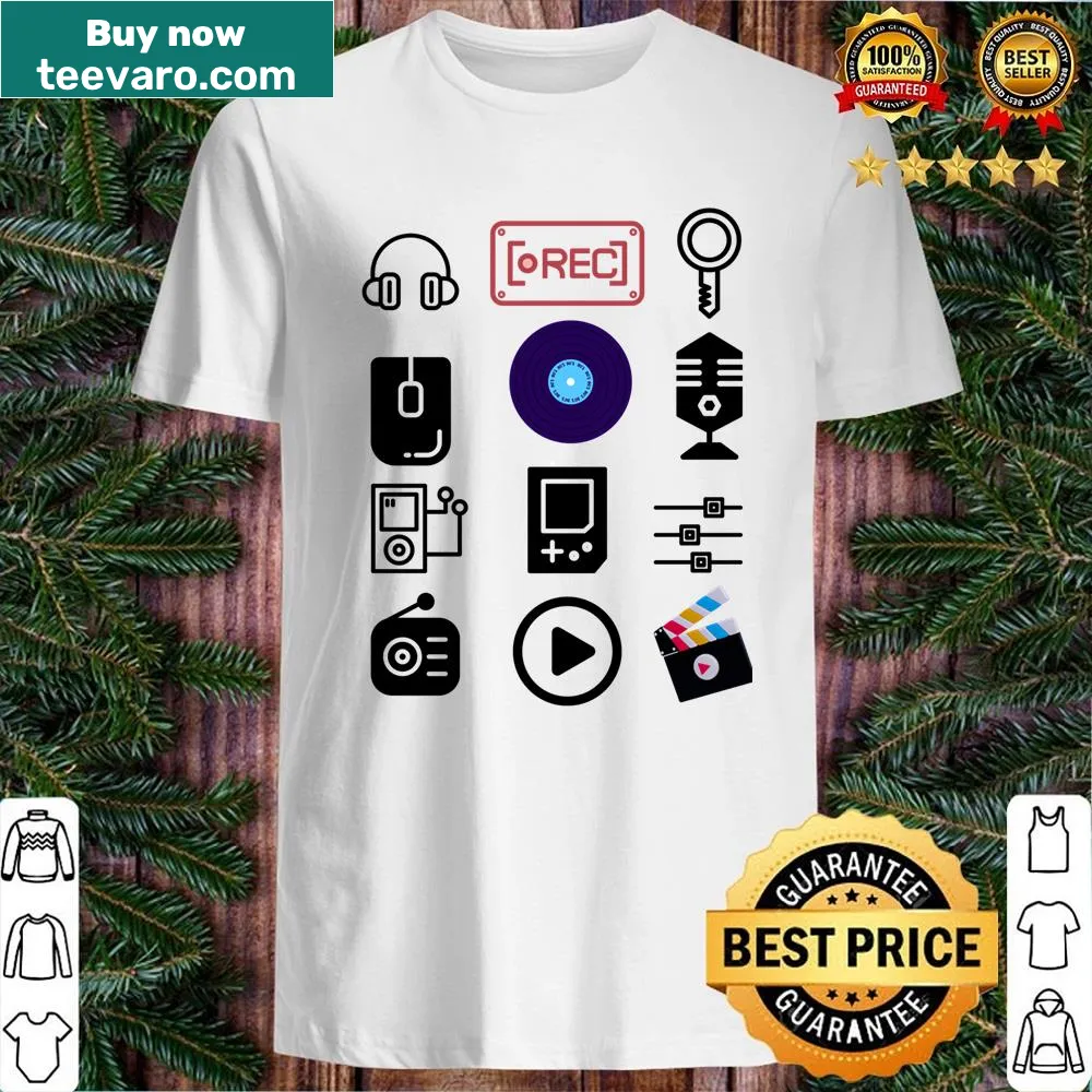 Illustration of a tiny record player on a shirt