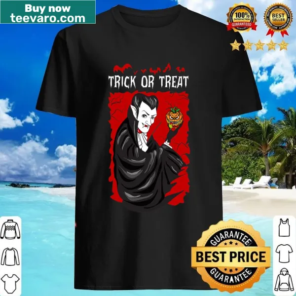 Fun vampire and pumpkin graphic Halloween shirt for kids