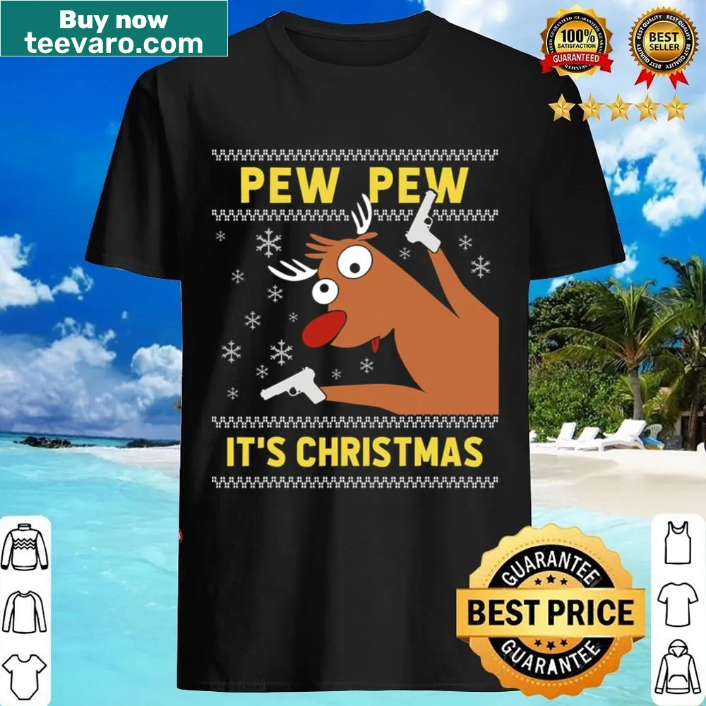 Funny reindeer graphic shirt with text Pew Pew its Christmas