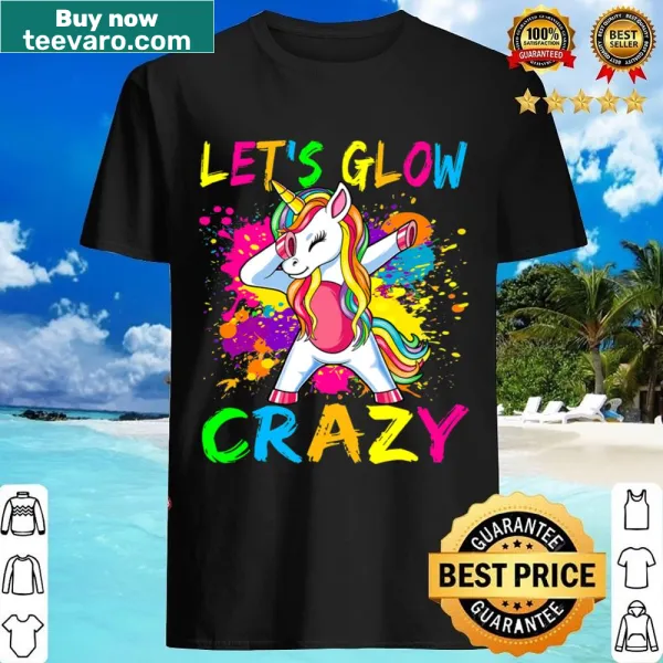 Cute unicorn graphic shirt with the phrase Let's Glow Crazy for kids