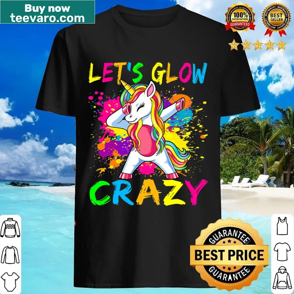 Cute unicorn graphic shirt with the phrase Let's Glow Crazy for kids