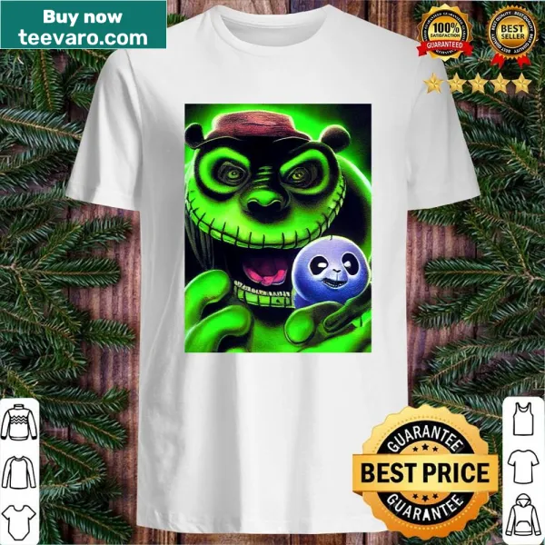 Cartoon panda inspired by Oogie Boogie design on shirt