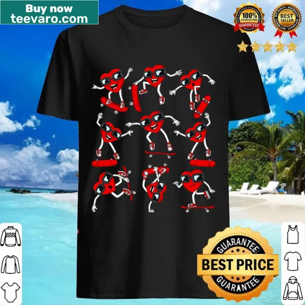 Kids Valentine's Day skater shirt featuring heart and skateboard graphics