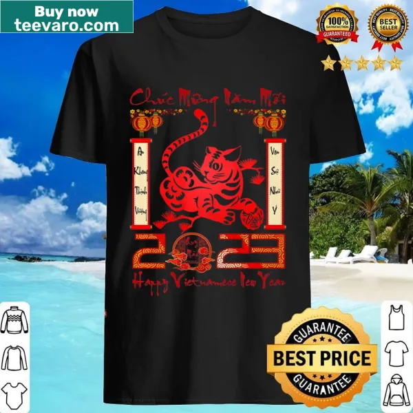 Shirt featuring Lunar New Year decorations and the phrase 'Chuc Mung Nam Moi'.