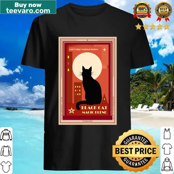 Vintage-inspired T-shirt featuring a whimsical black cat and celestial elements