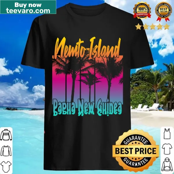 Graphic of a tranquil sunset over Nemto Island on a casual tee
