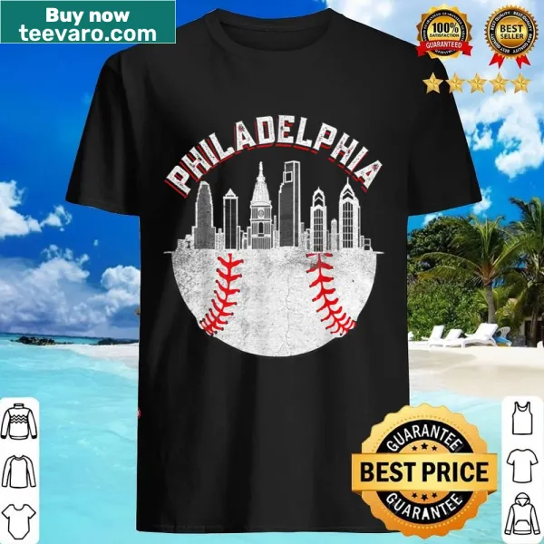 Vintage shirt showcasing Philadelphia skyline and baseball theme