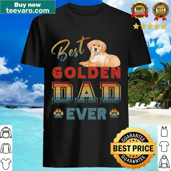 Vintage-style t-shirt celebrating dog dads with sunset and paw prints