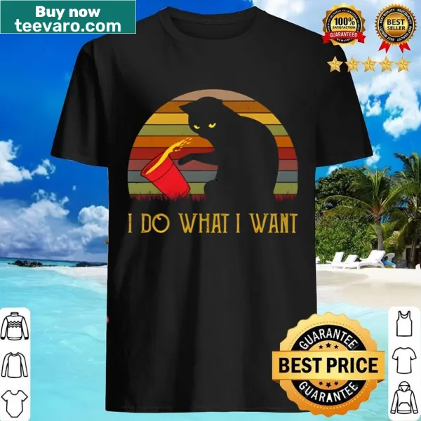 Vintage shirt featuring a black cat and retro sunset design