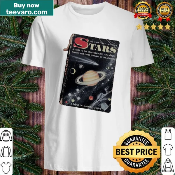 Vintage-style shirt featuring stars and space-themed illustrations