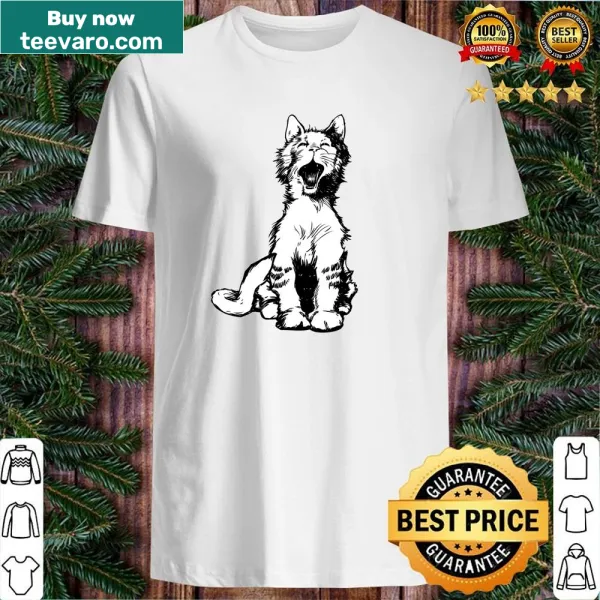 Cartoon design of a yawning cat on a vintage shirt