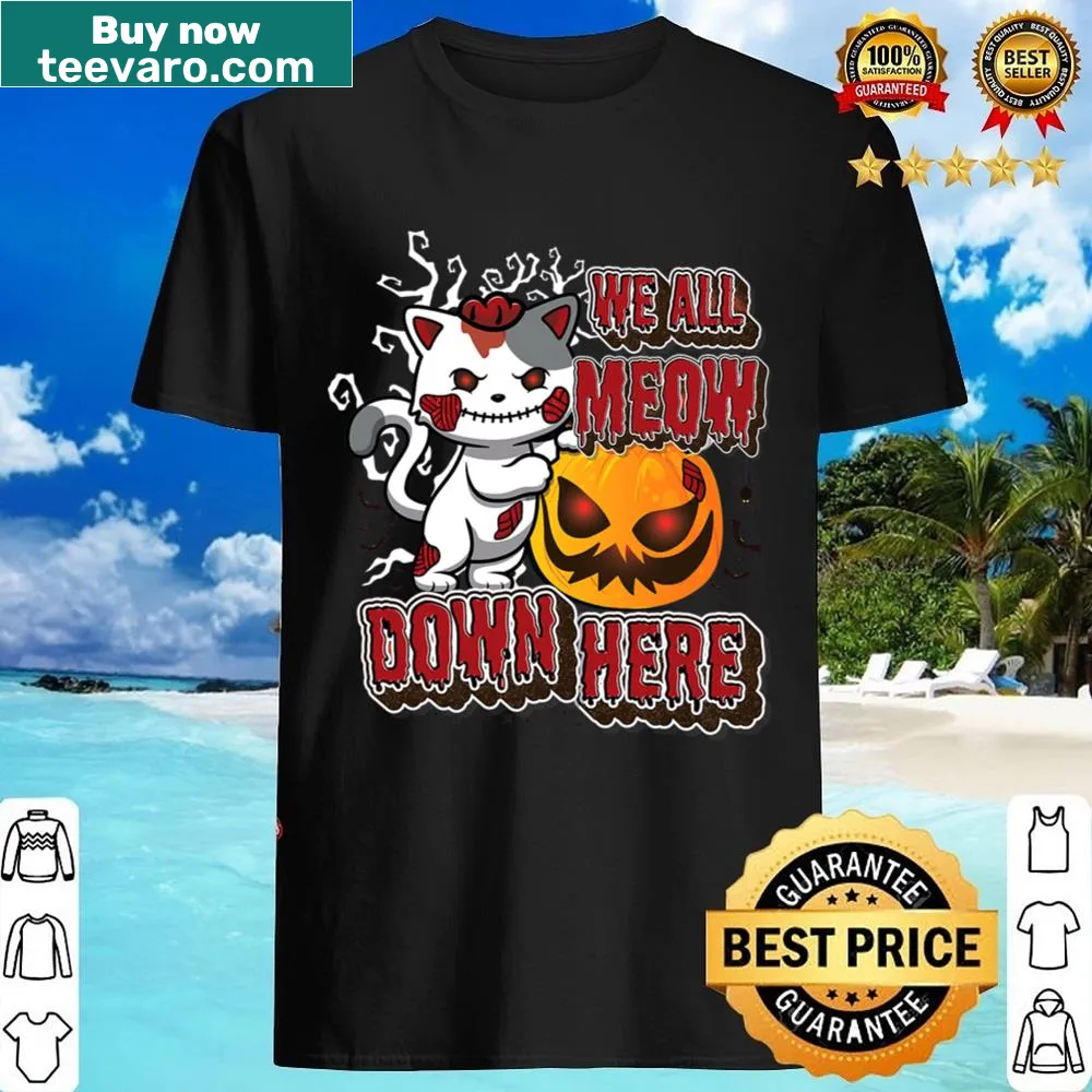 Halloween shirt featuring spooky undead kitty and pumpkin illustration