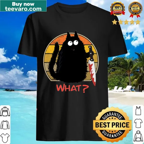 Cartoon black cat with a knife for Halloween shirt